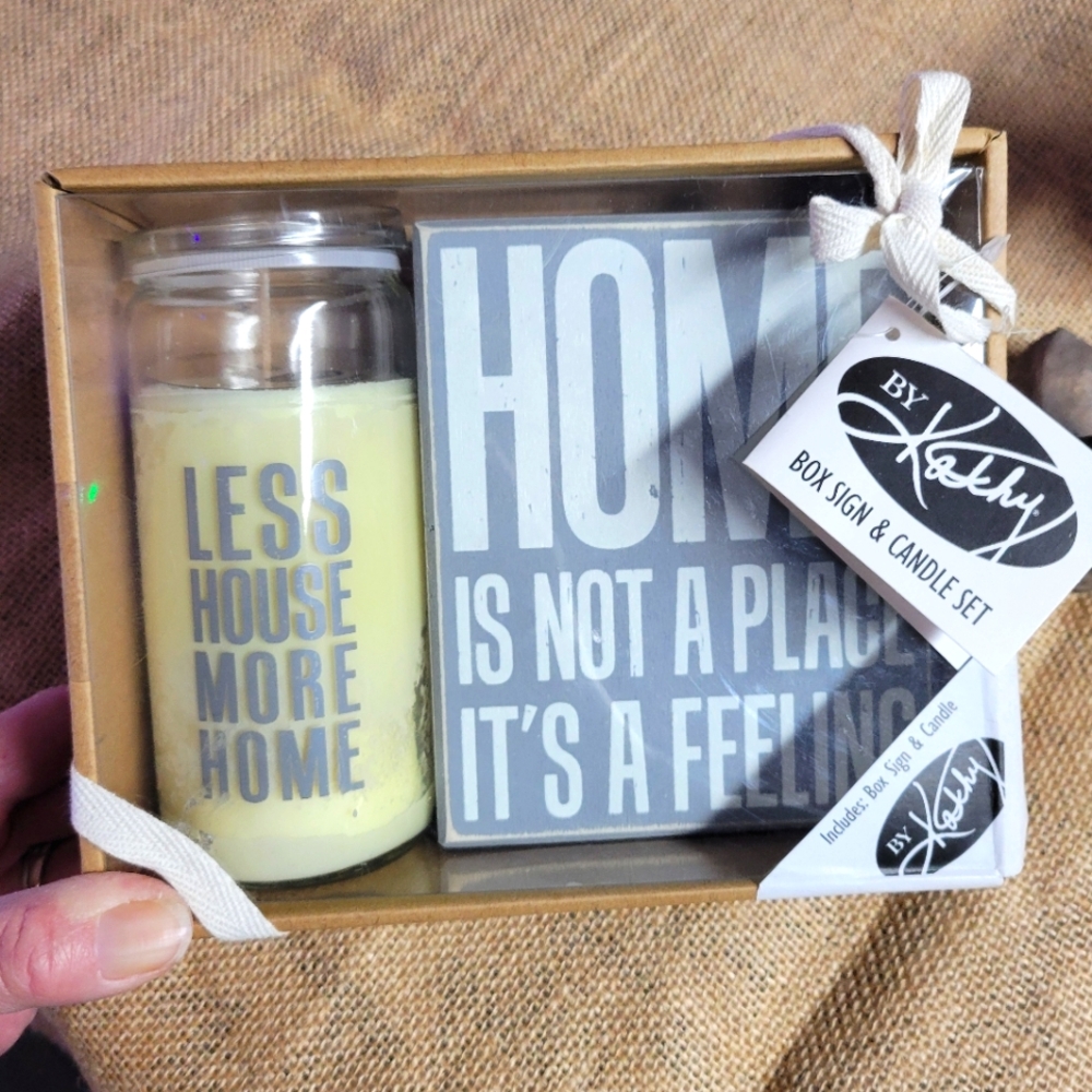 Primitives by Kathy sign and candle gift Set-grey/white